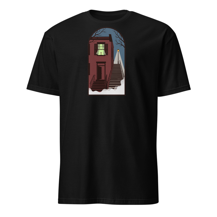 Haunted Row House Stone Stairs Horror Night Tee