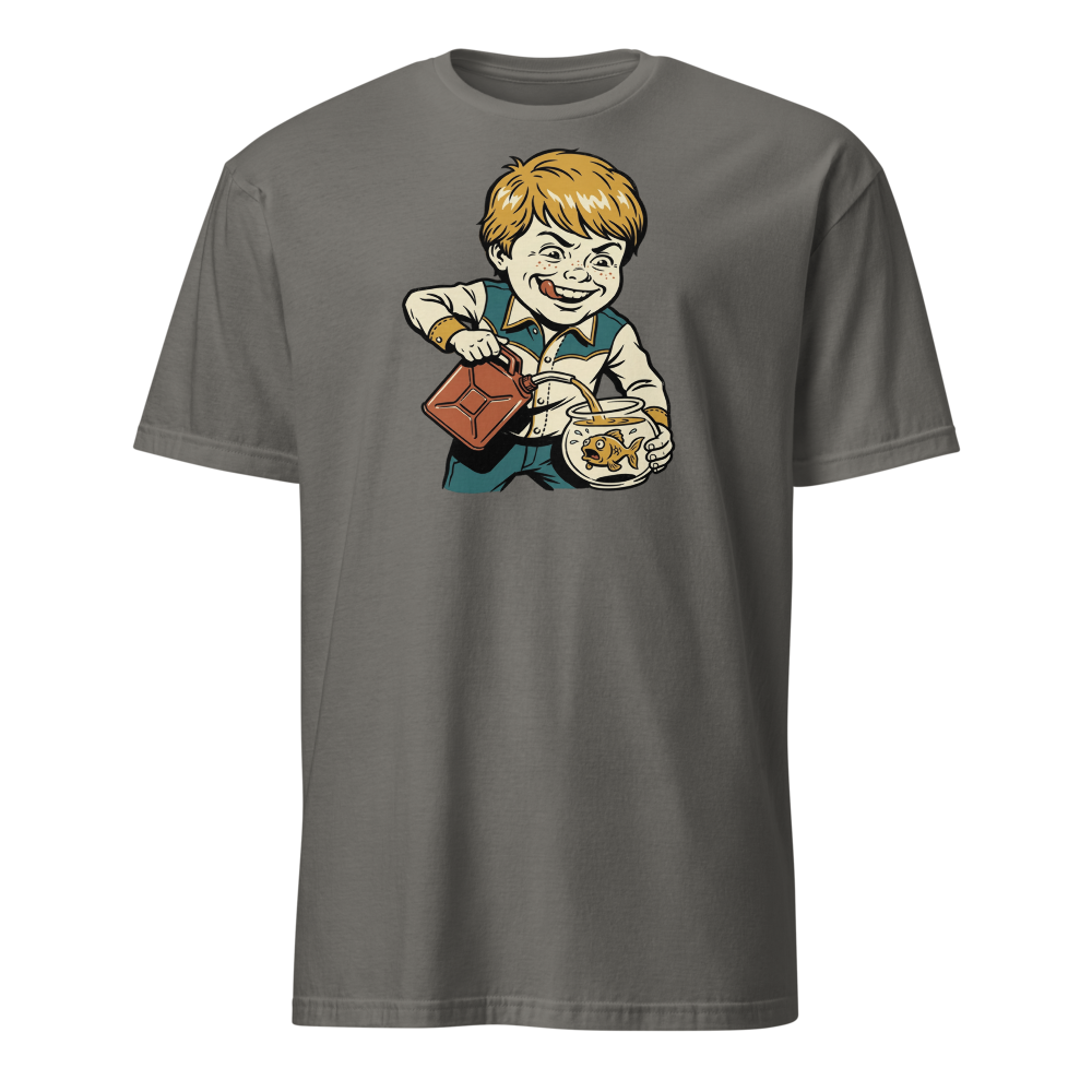 Chaotic Kid Vintage Instructional Pamphlet Dark Humor Tee — charcoal front view