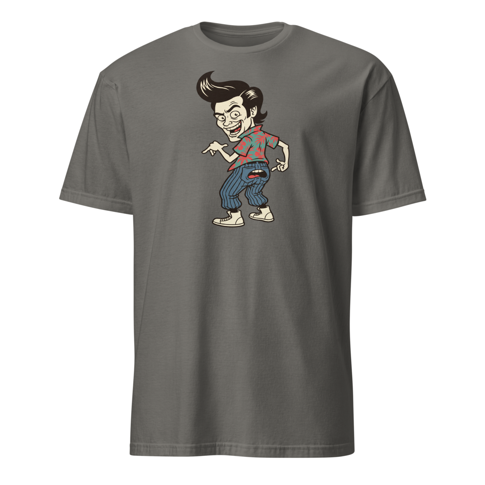 Pet Detective Talking Butt 90s Comedy Parody Tee — charcoal front view