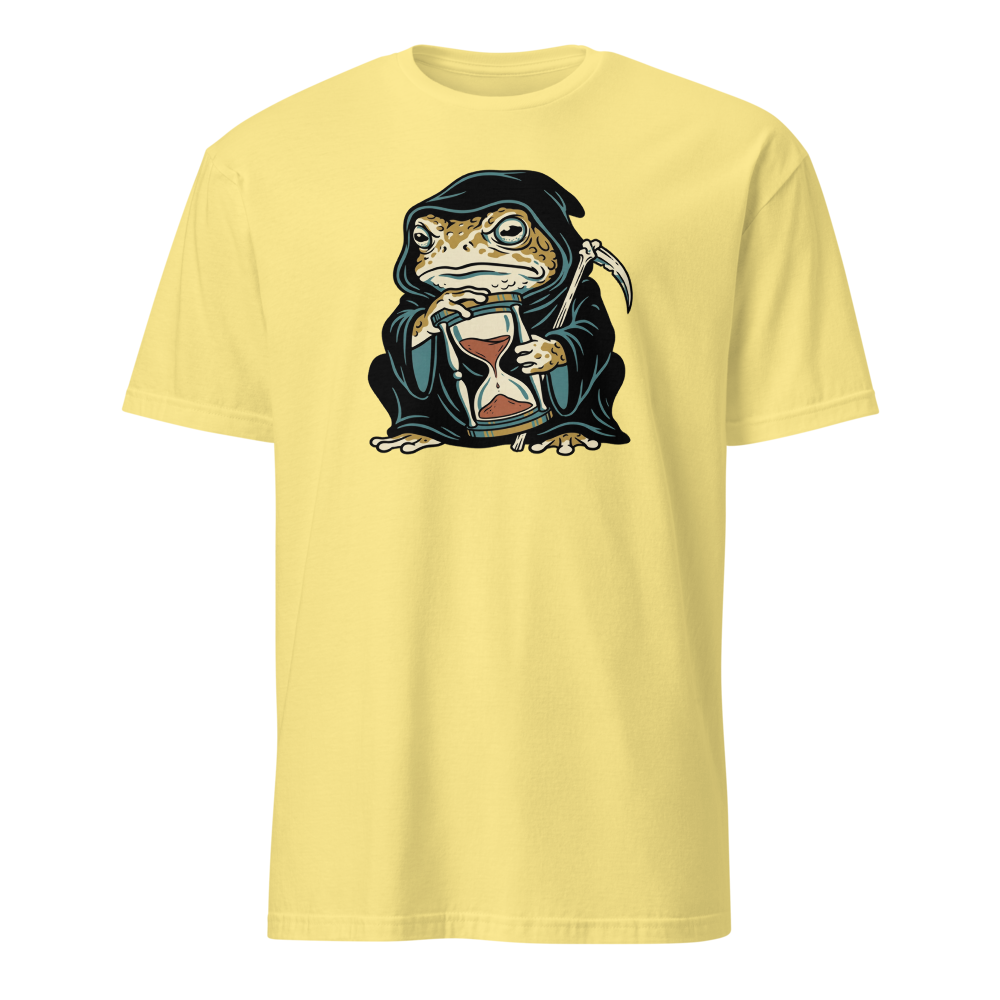 Hooded Toad Reaper Hourglass Macabre Tee — Men's Basic Tee — cornsilk front view