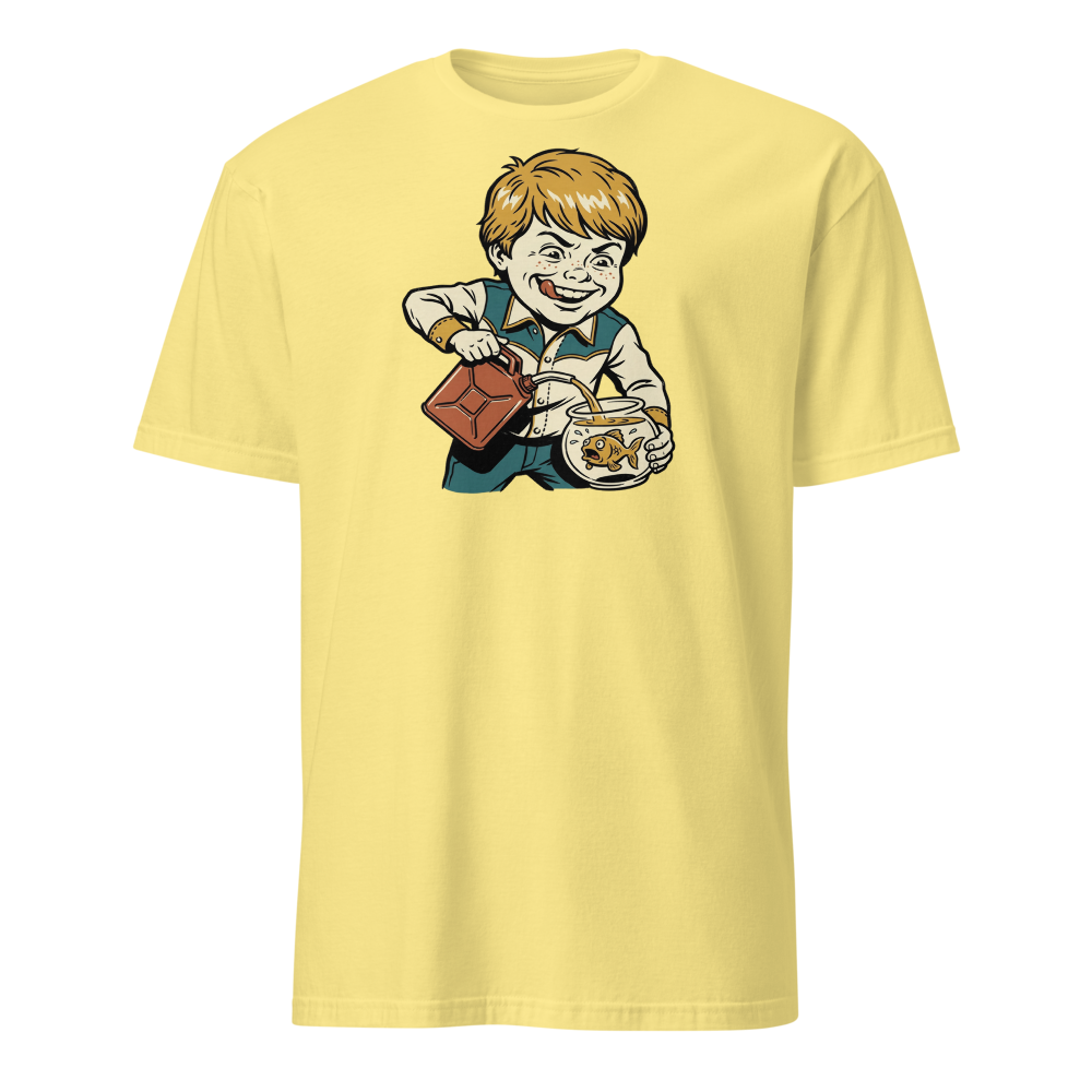Chaotic Kid Vintage Instructional Pamphlet Dark Humor Tee — cornsilk front view