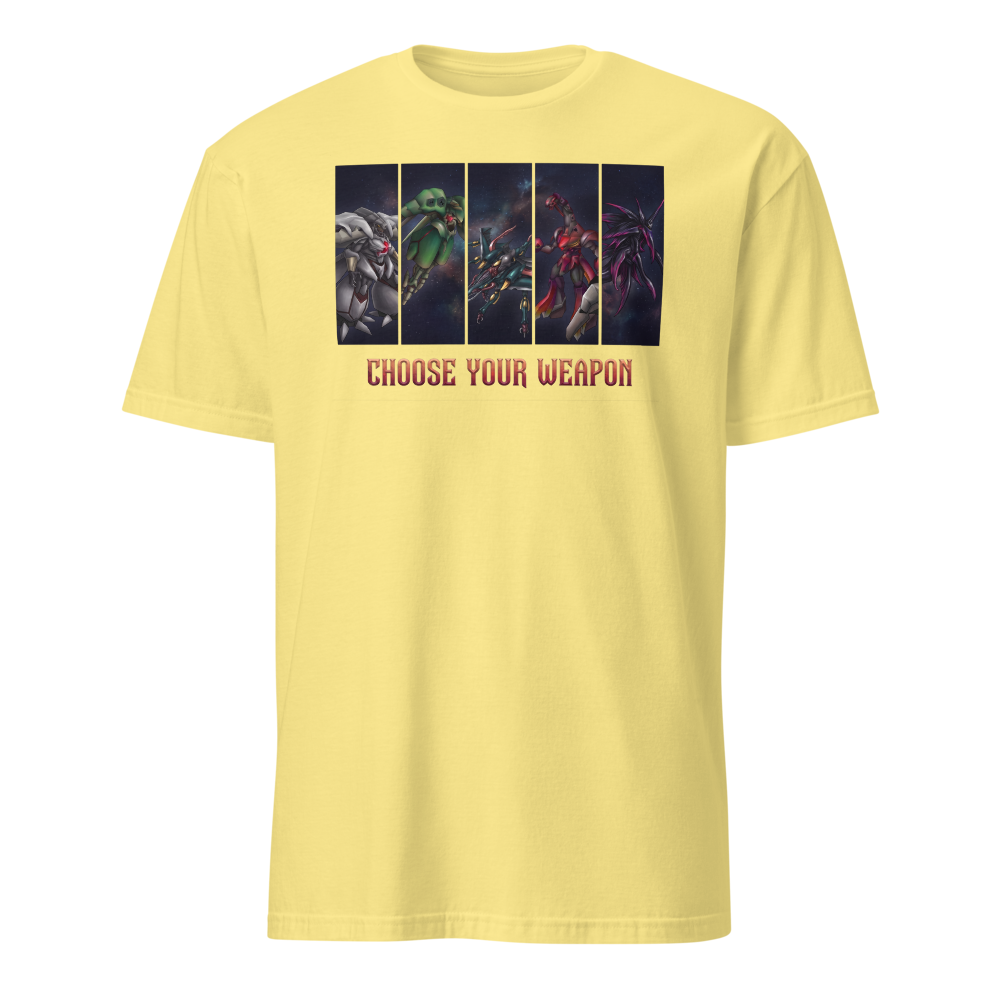 Choose Your Weapon Retro RPG Boss Roster Tee — cornsilk front view