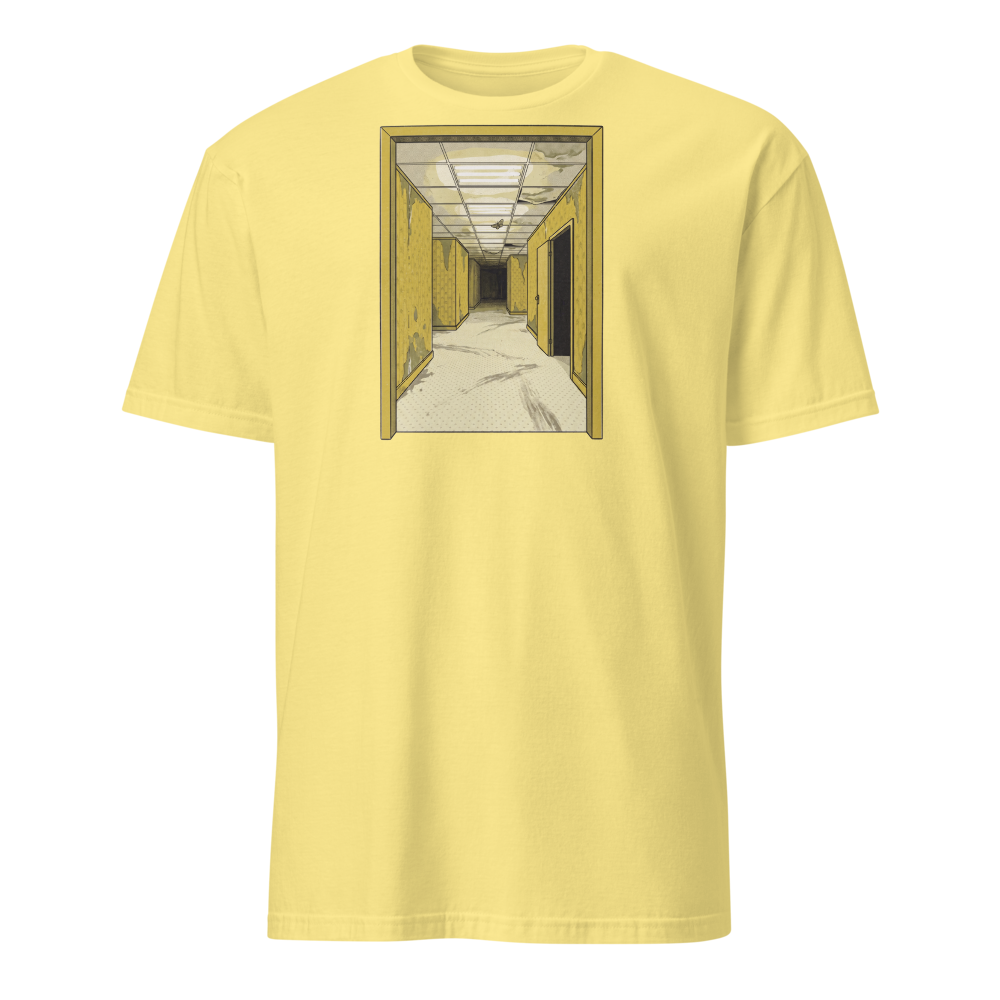 Yellow Liminal Hallway Endless Corridor Riso Tee — Classic Tee — cornsilk front view