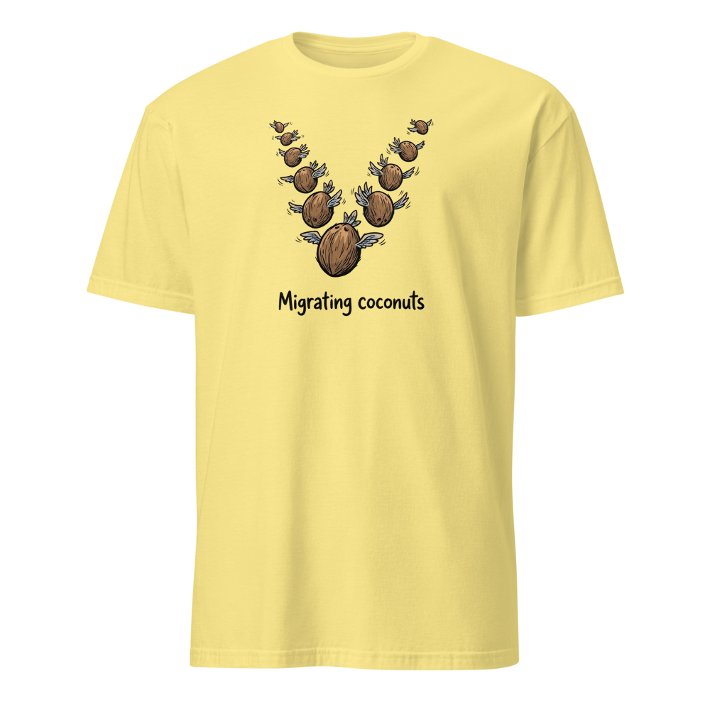 Migrating Coconuts V Formation Absurd Comedy Tee â€” Cornsilk front view