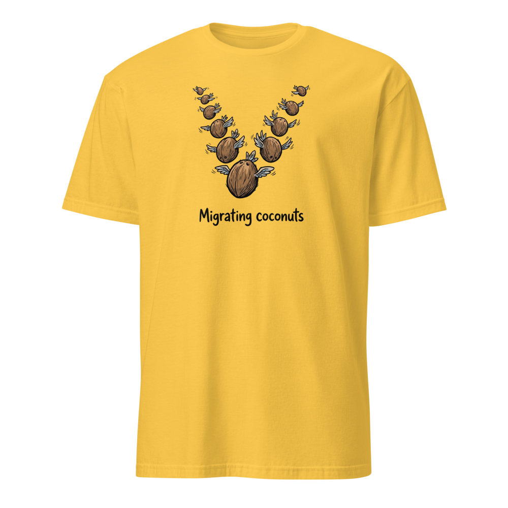 Migrating Coconuts V Formation Absurd Comedy Tee â€” Daisy front view