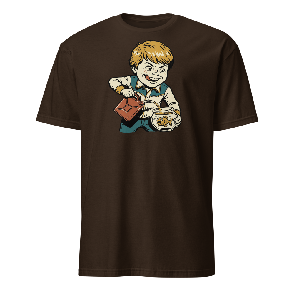 Chaotic Kid Vintage Instructional Pamphlet Dark Humor Tee — dark chocolate front view