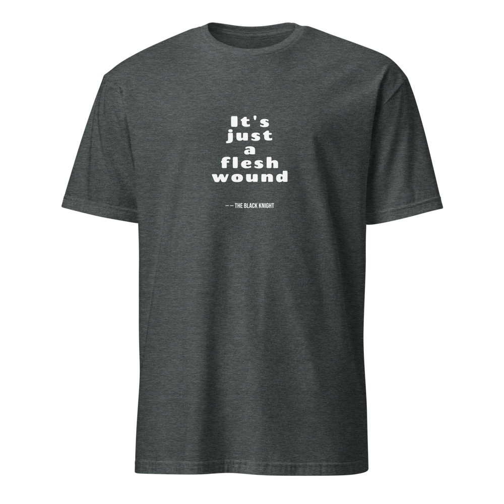 Flesh Wound Cult Comedy Quote Tee — Men's Basic Tee — dark heather front view