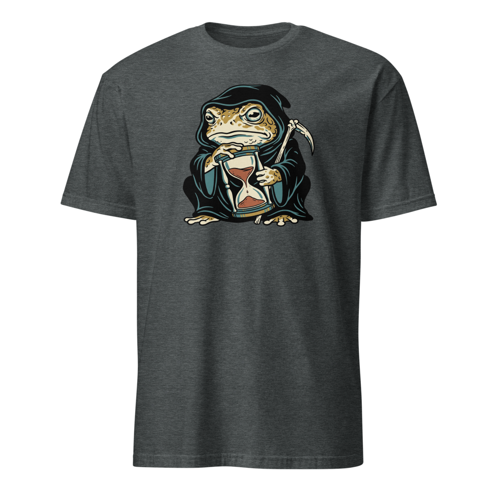 Hooded Toad Reaper Hourglass Macabre Tee — Men's Basic Tee — dark heather front view