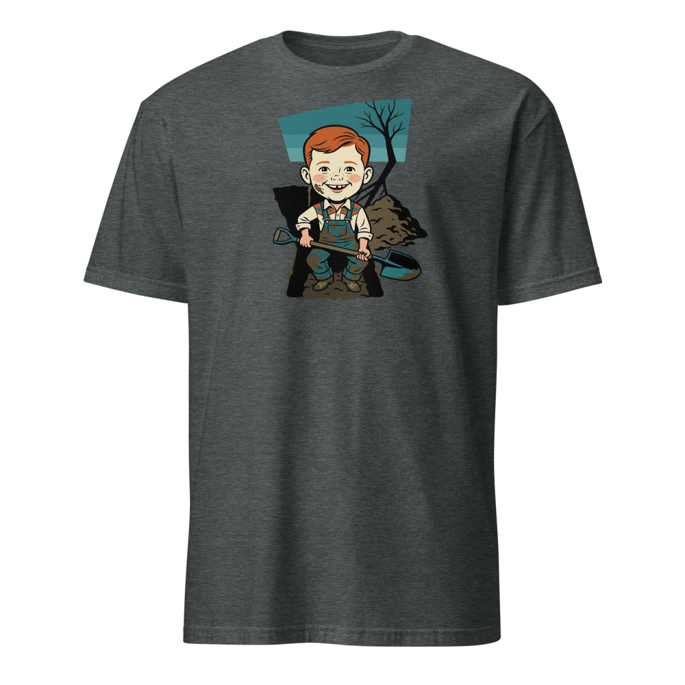 Suspicious Backyard Digger Vintage Poster Tee — dark heather front view
