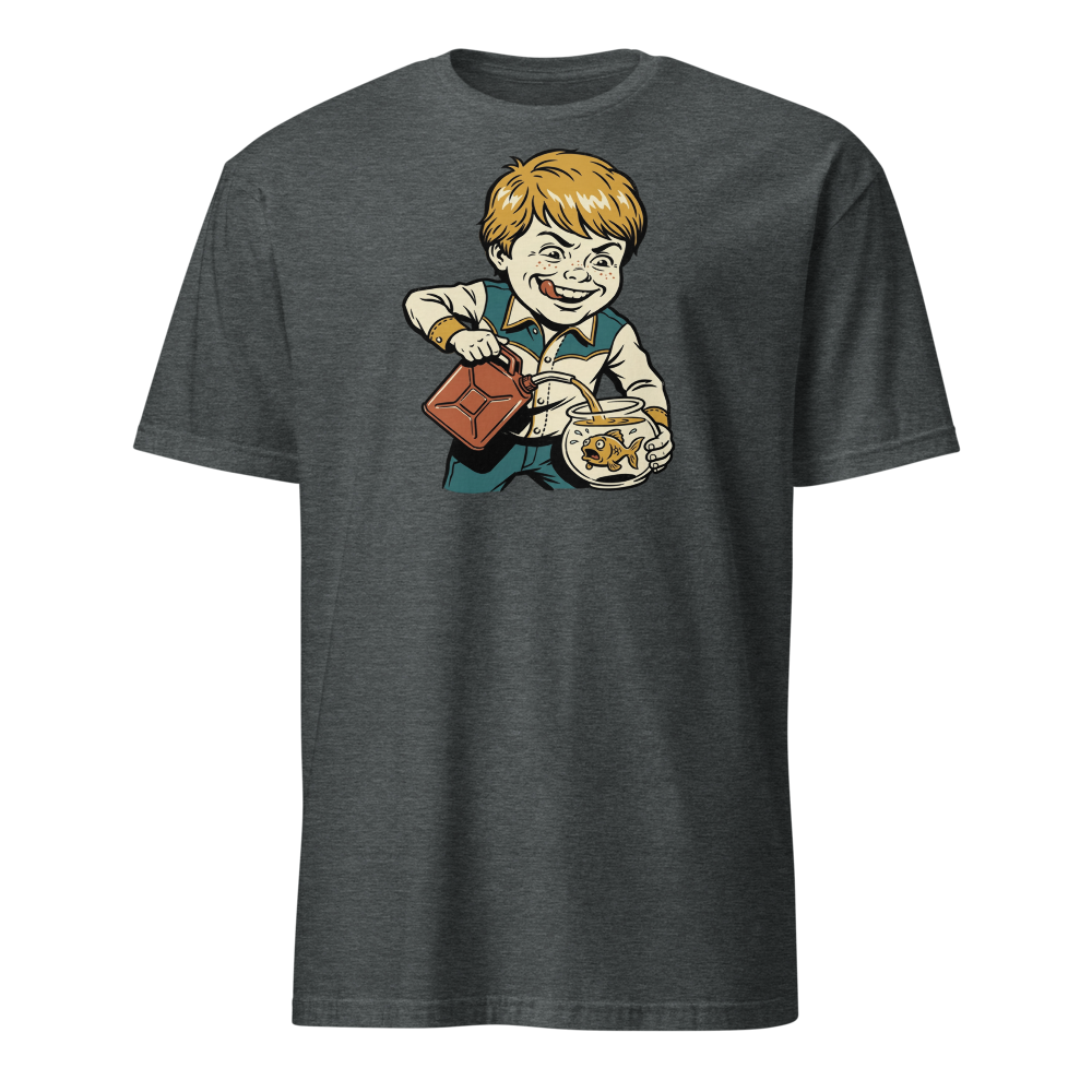 Chaotic Kid Vintage Instructional Pamphlet Dark Humor Tee — dark heather front view