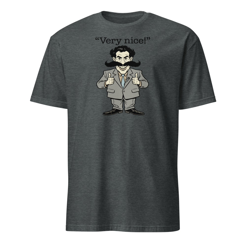 Very Nice Mustache Reporter Thumbs Up Comedy Tee — Men's Basic Tee — dark heather front view