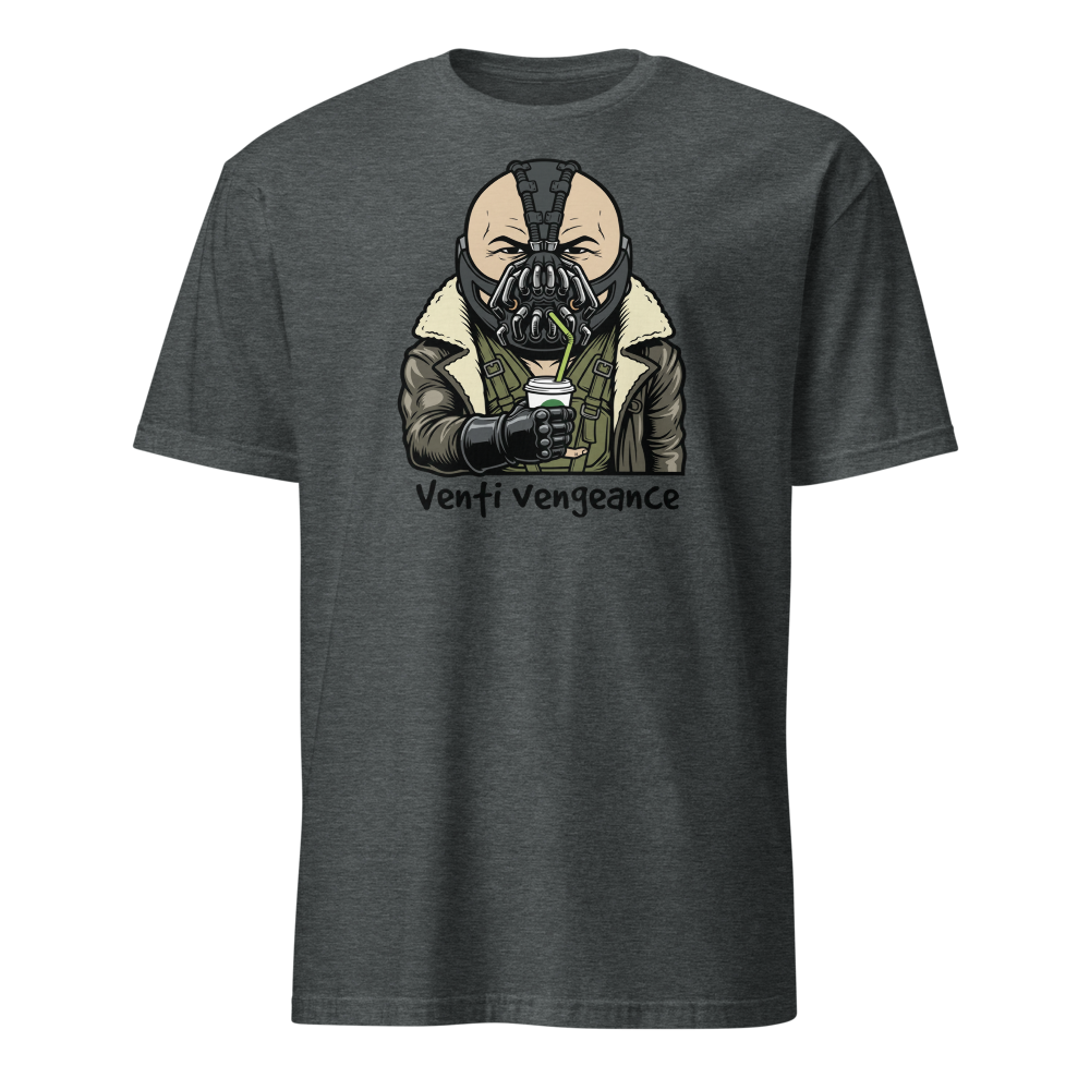 Venti Vengeance Masked Mercenary Latte Tee — Men's Basic Tee — dark heather front view