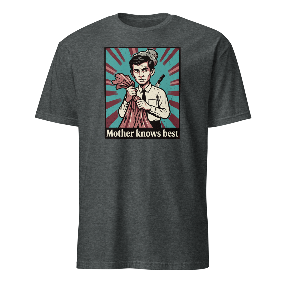 Mother Knows Best Motel Keeper Propaganda Tee — dark heather front view