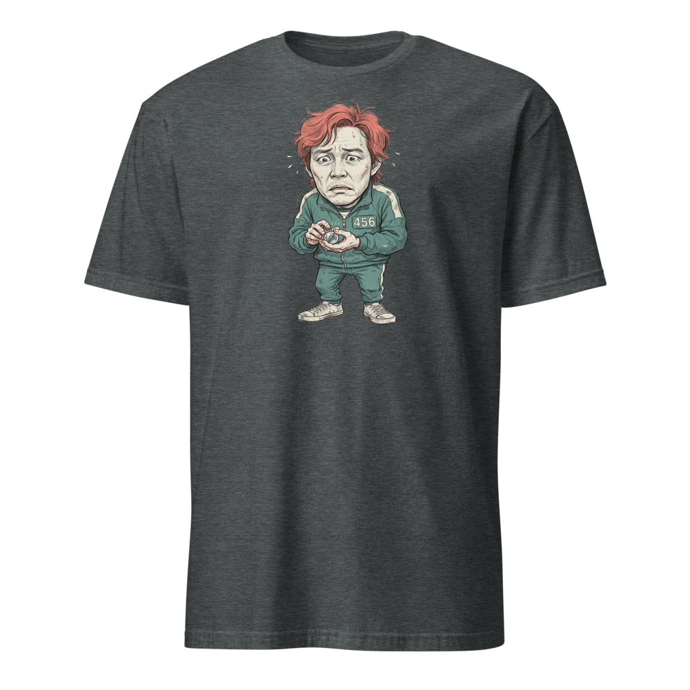 Player 456 Tracksuit Marble Panic Sketch Tee — dark heather front view