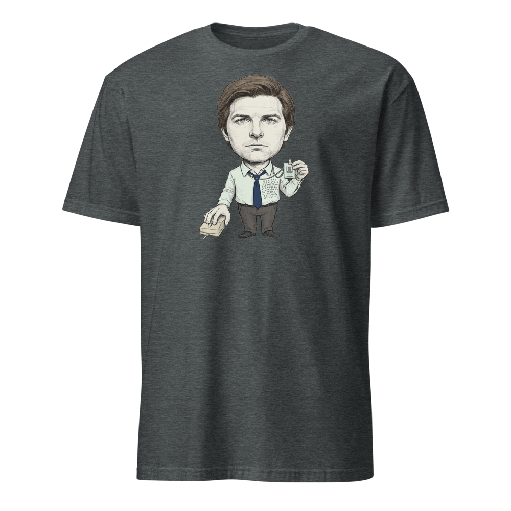Split-Brain Office Drone Pencil Sketch Tee — dark heather front view