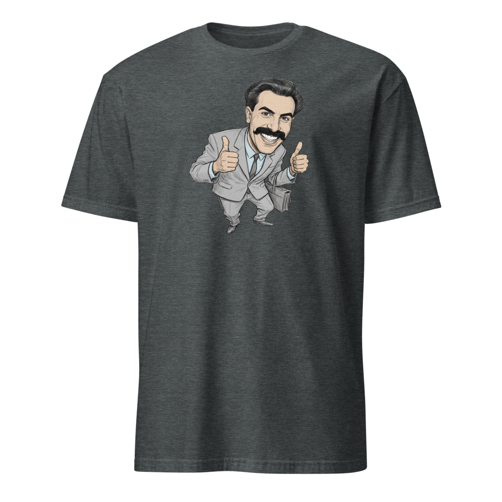 Very Nice Mustache Guy Pencil Sketch Comedy Tee — dark heather front view