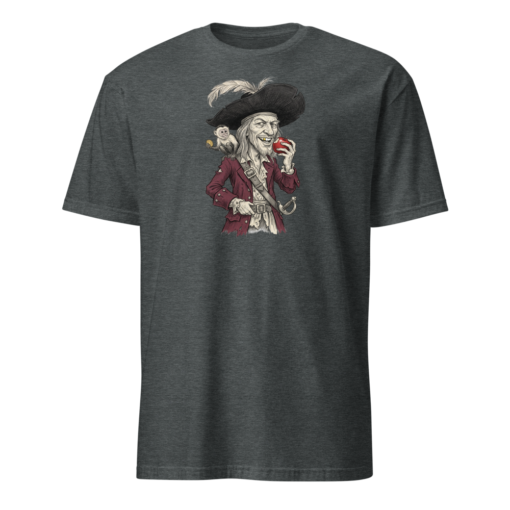 Rogue Pirate Captain Sketch Caricature Tee — Men's Basic Tee — dark heather front view