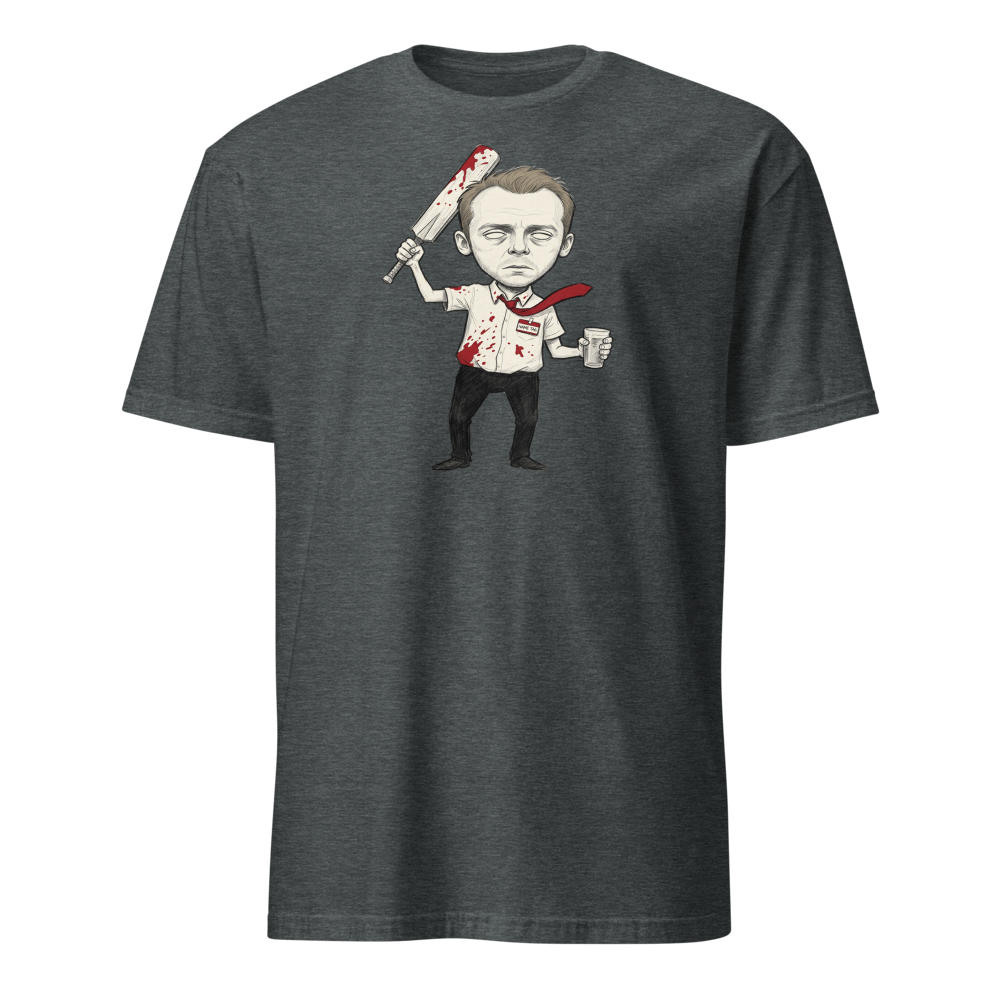 Deadpan Pub Hero Cricket Bat Zombie Sketch Tee — Men's Basic Tee — dark heather front view
