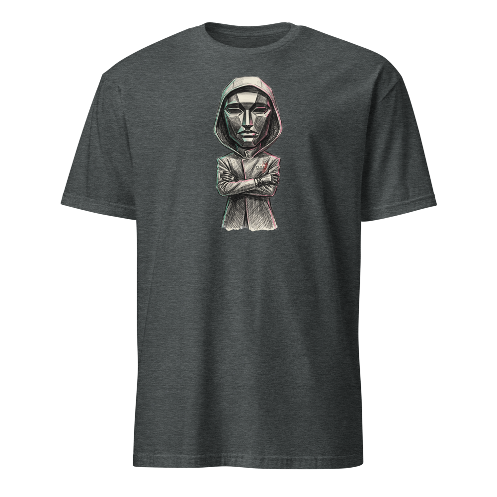 Masked Overseer Hooded Robe Sketch Tee — Men's Basic Tee — dark heather front view