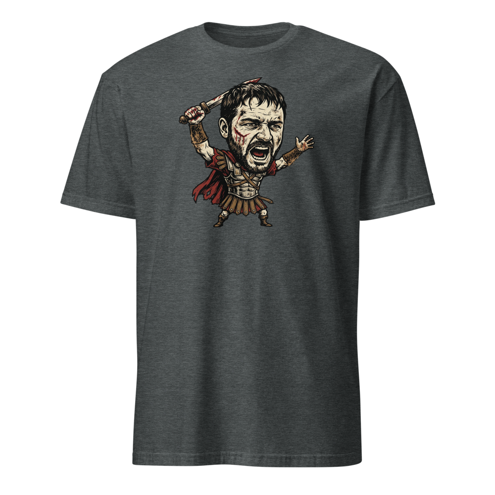 Arena Champion Woodcut Roman Warrior Roar Tee — Men's Basic Tee — dark heather front view