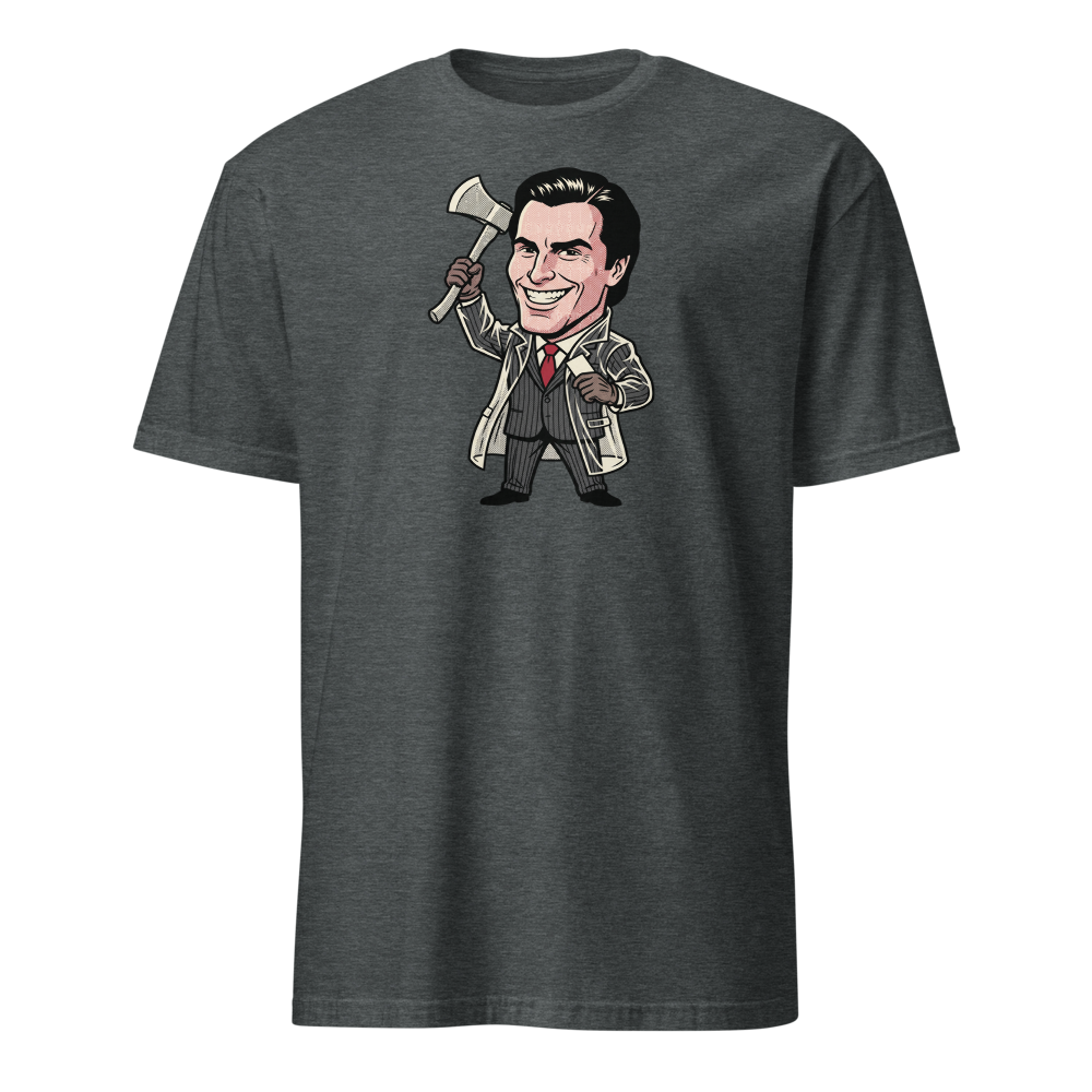 Wall Street Yuppie Axe Killer Pop Art Parody Tee — Men's Basic Tee — dark heather front view