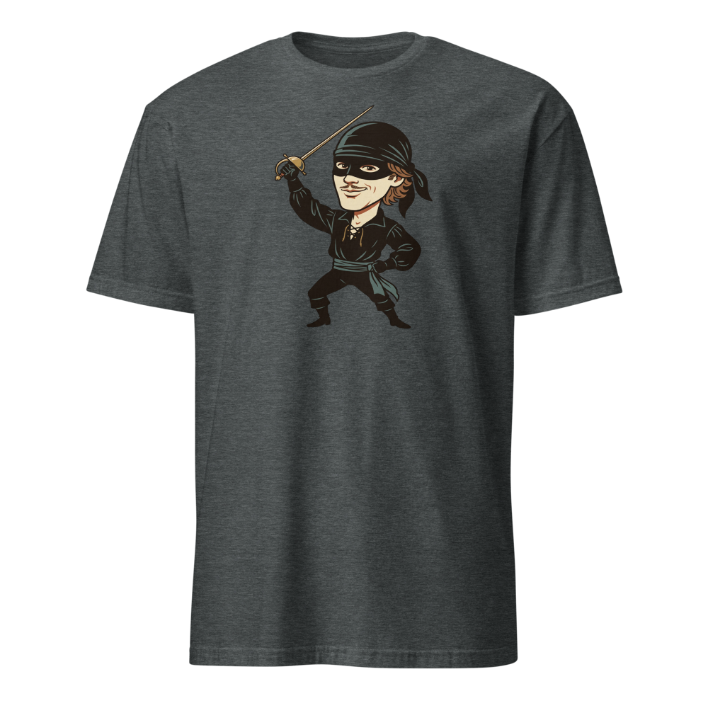 Masked Swashbuckler Vintage Pirate Poster Tee — Men's Basic Tee — dark heather front view