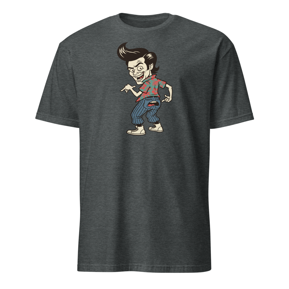 Pet Detective Talking Butt 90s Comedy Parody Tee — Men's Basic Tee — dark heather front view