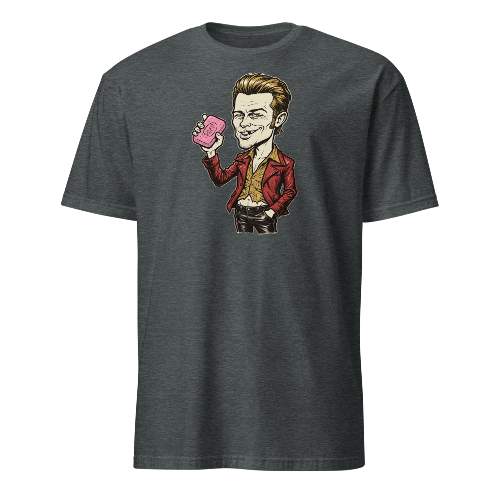 Soap-Pushing Anarchist Punk Caricature Tee — Men's Basic Tee — dark heather front view