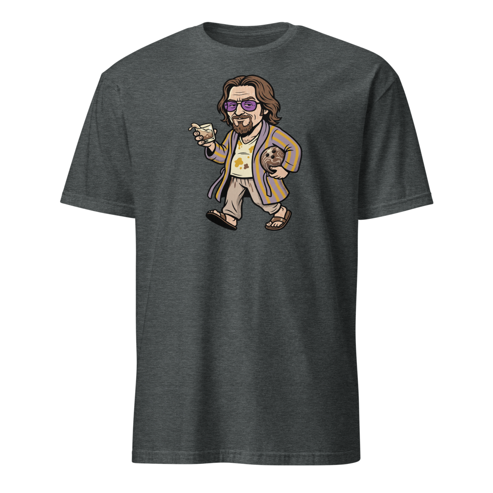 Slacker Bowling Bathrobe White Russian Pop Art Tee — Men's Basic Tee — dark heather front view