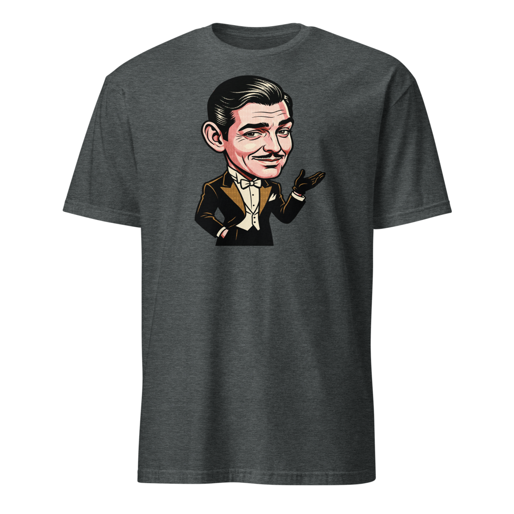 Old Hollywood Smirking Gentleman Pop Art Tee — dark heather front view