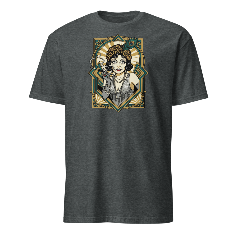 Silent Film Diva Art Deco Jazz Age Glamour Tee — dark heather front view