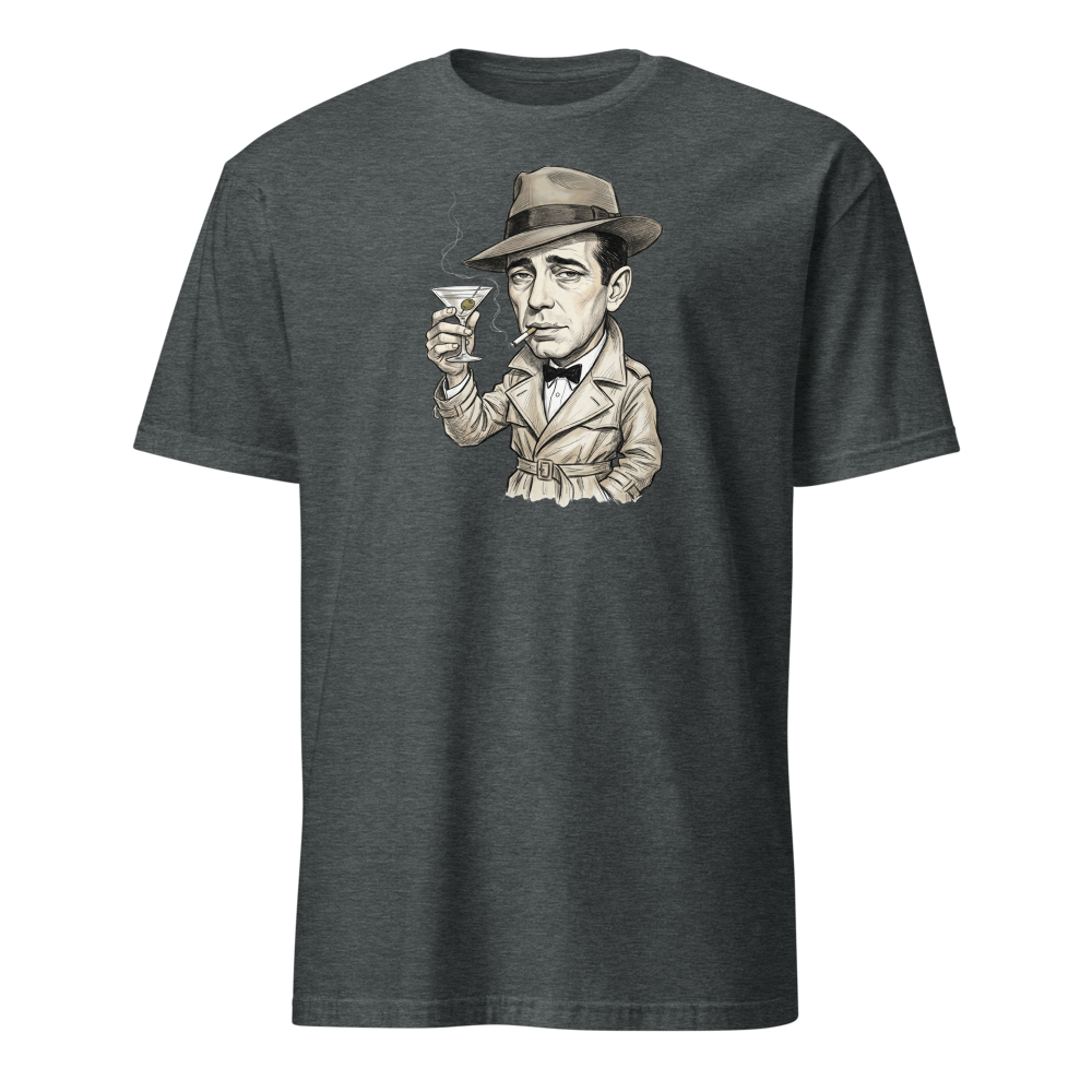 Lonely Barfly Noir Martini Toast Pencil Sketch Tee — dark heather front view