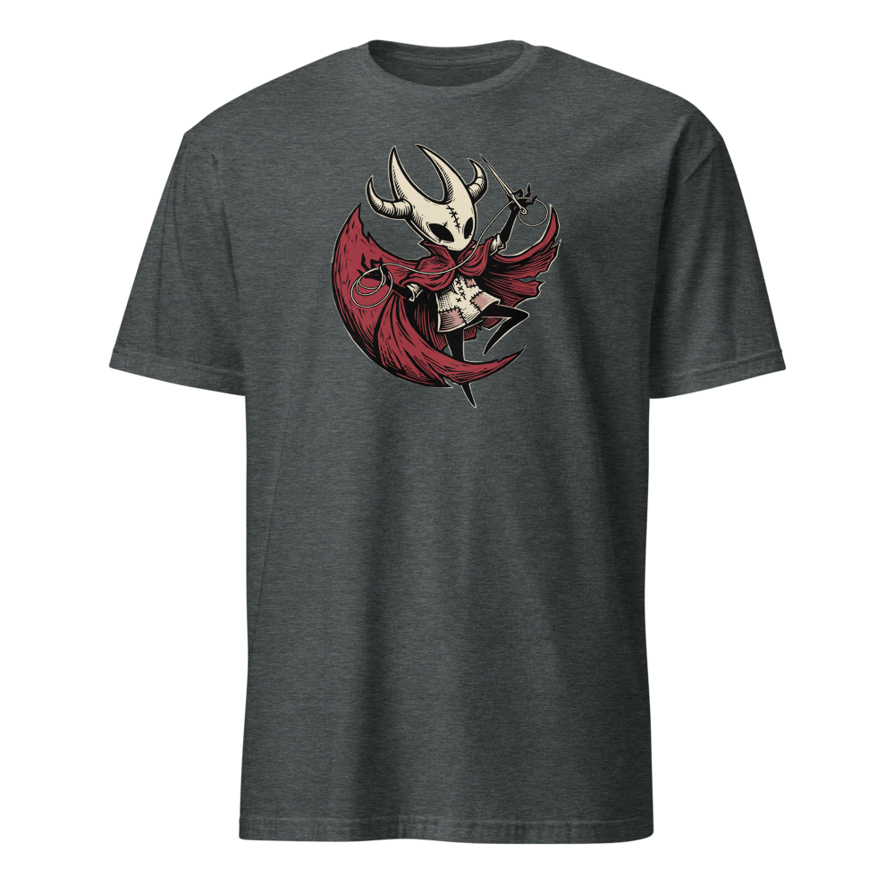 Needle Duelist Bug Warrior Linocut Tee — dark heather front view