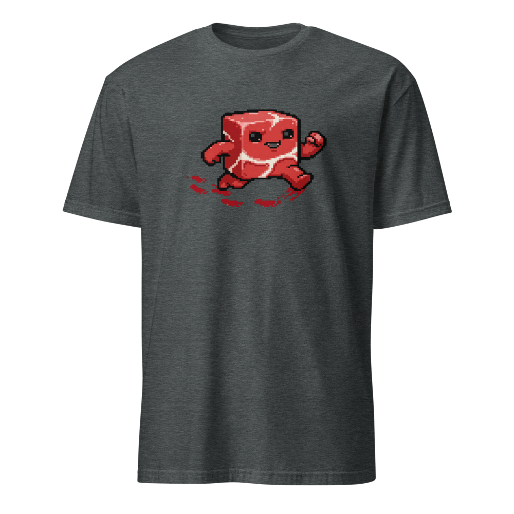 Running Meat Cube 16-Bit Pixel Platformer Tee — dark heather front view