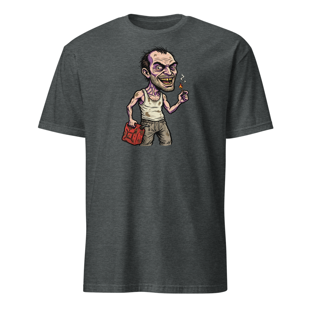 Feral Arsonist Halftone Pop Art Graphic Tee — dark heather front view