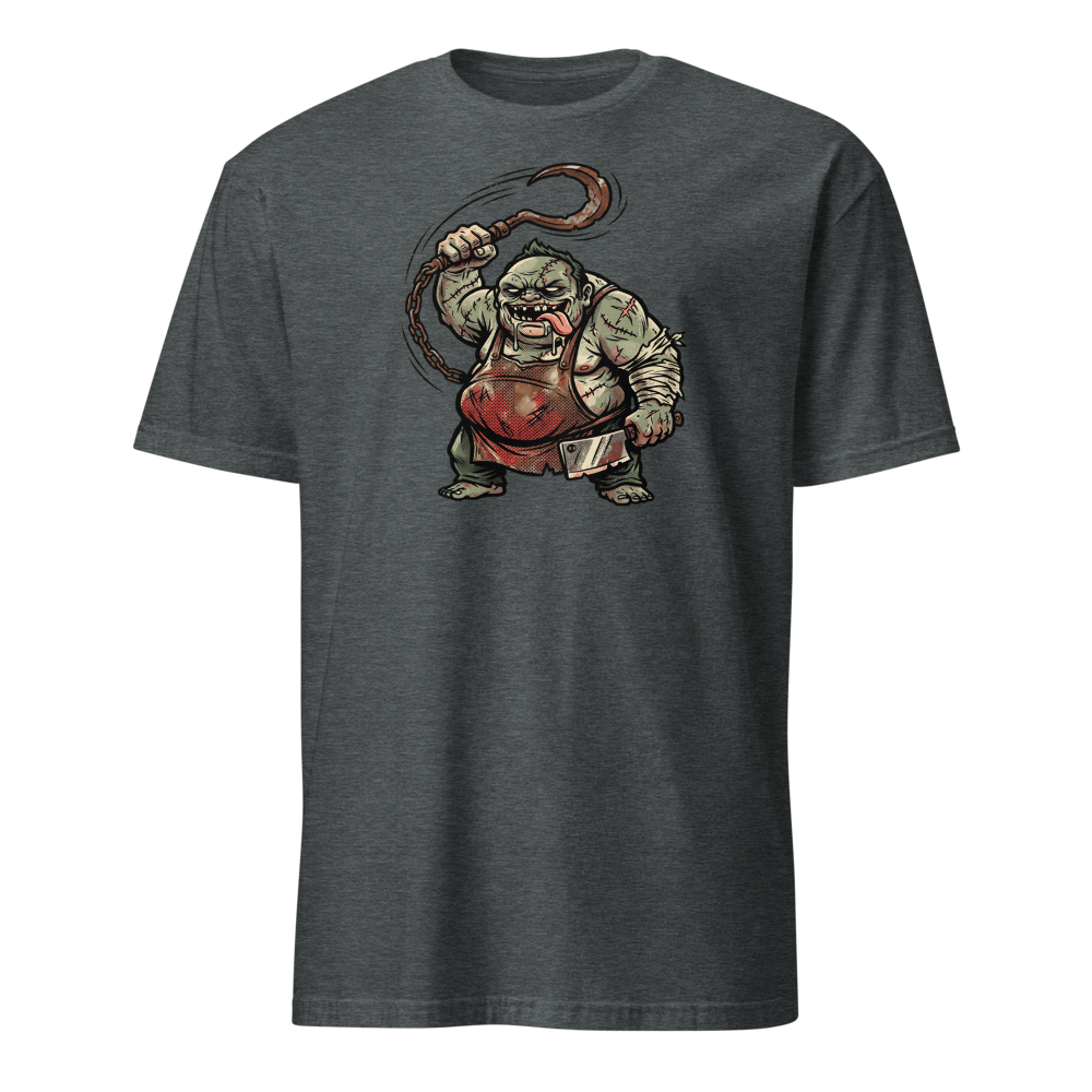 Butcher Hook Pop Art Halftone Gaming Tee — dark heather front view