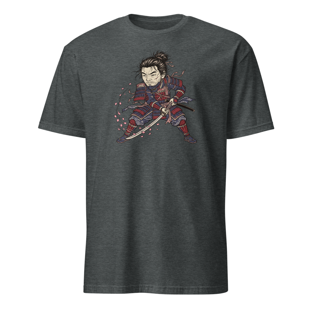Lone Samurai Ghost Ukiyo-e Woodblock Graphic Tee — dark heather front view