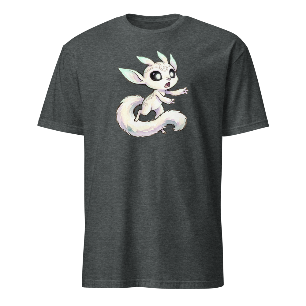 Glowing Forest Sprite Watercolor Caricature Tee — dark heather front view
