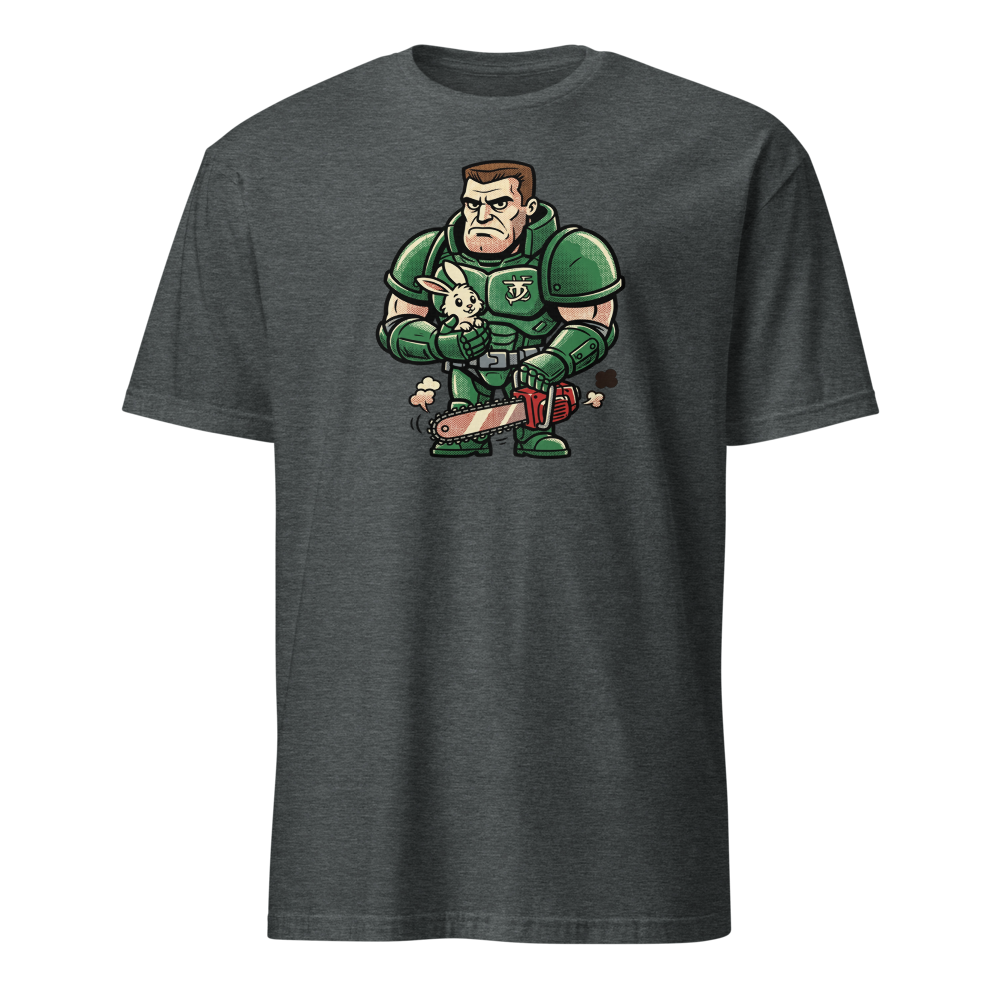 Space Marine Bunny Hug Halftone Pop Art Tee — dark heather front view