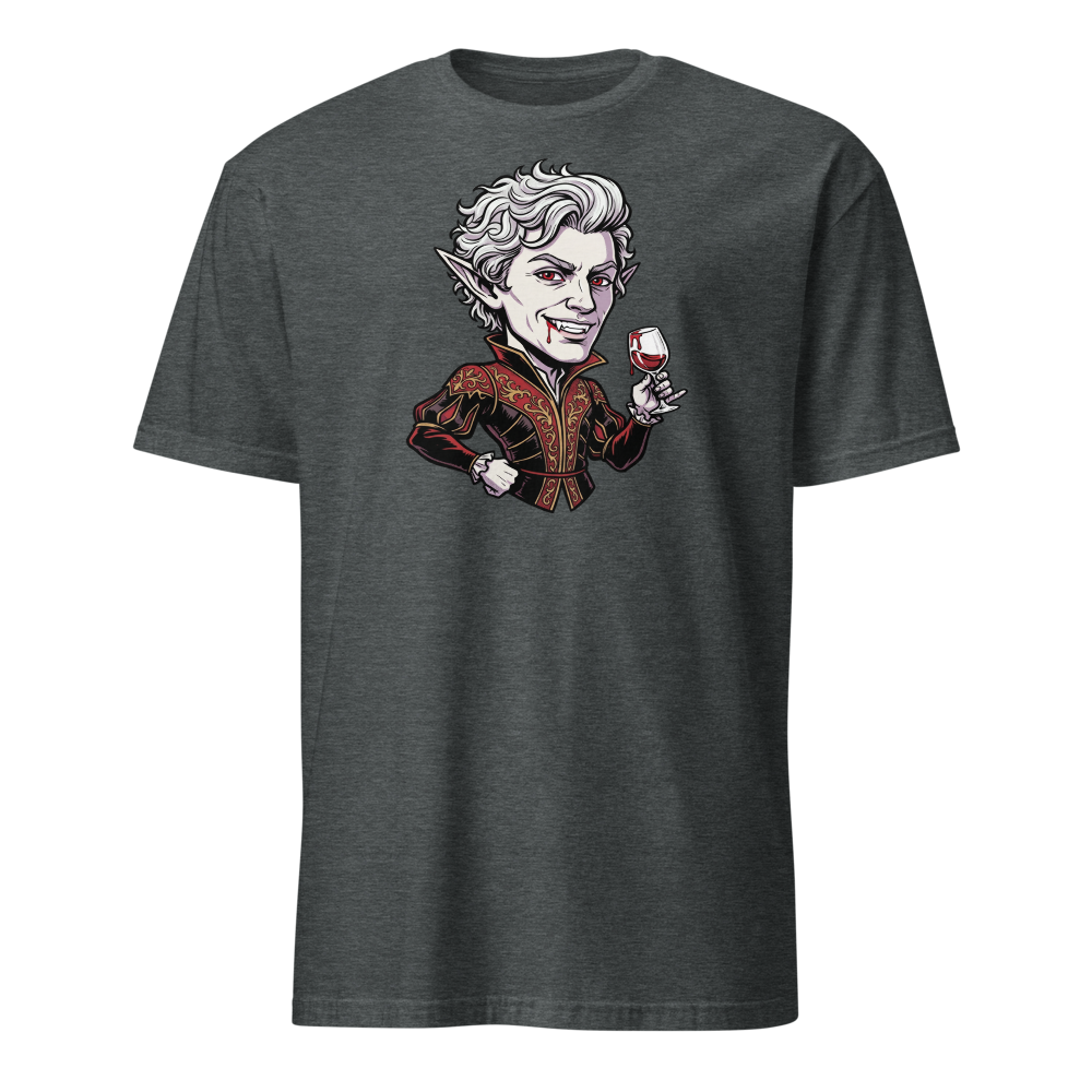 Smug Vampire Elf Rogue Comic Ink Tee — dark heather front view