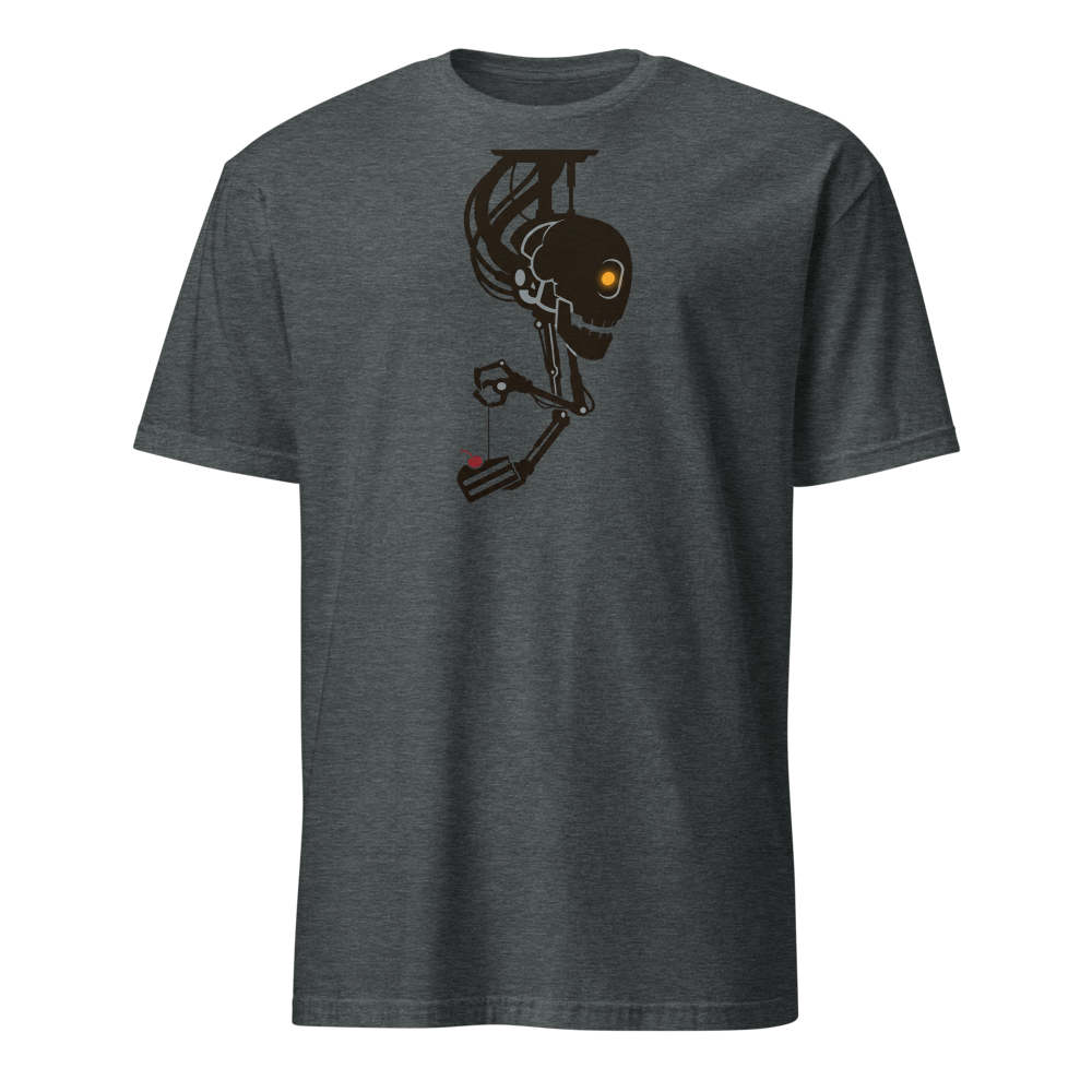 Sarcastic Ceiling AI Dangling Cake Silhouette Tee — dark heather front view
