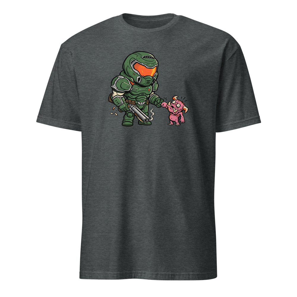 Demon Slayer Fist Bump Retro FPS Comic Tee — dark heather front view