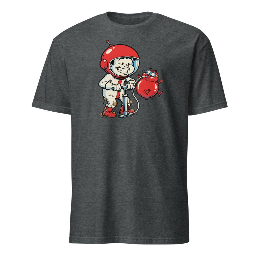 Retro Arcade Pump Clown Comic Ink Graphic Tee — dark heather front view