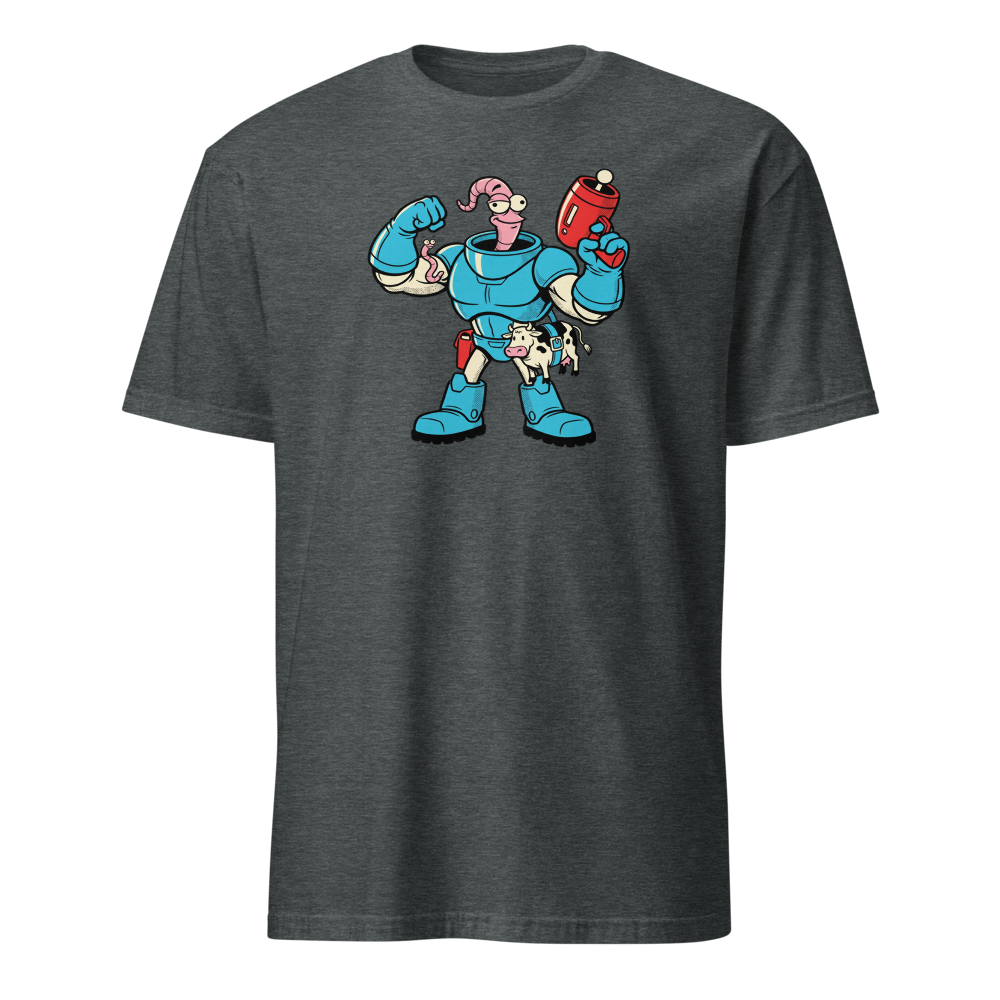 Worm Hero Super Suit Retro Gamer Graphic Tee — dark heather front view