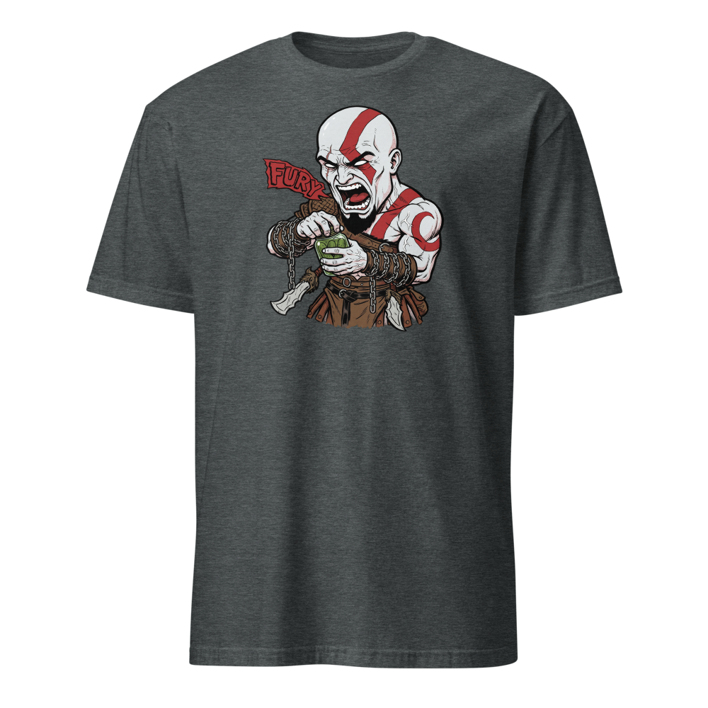 Spartan Rage Pickle Jar Comic Ink Gamer Tee â€” Dark Heather front view