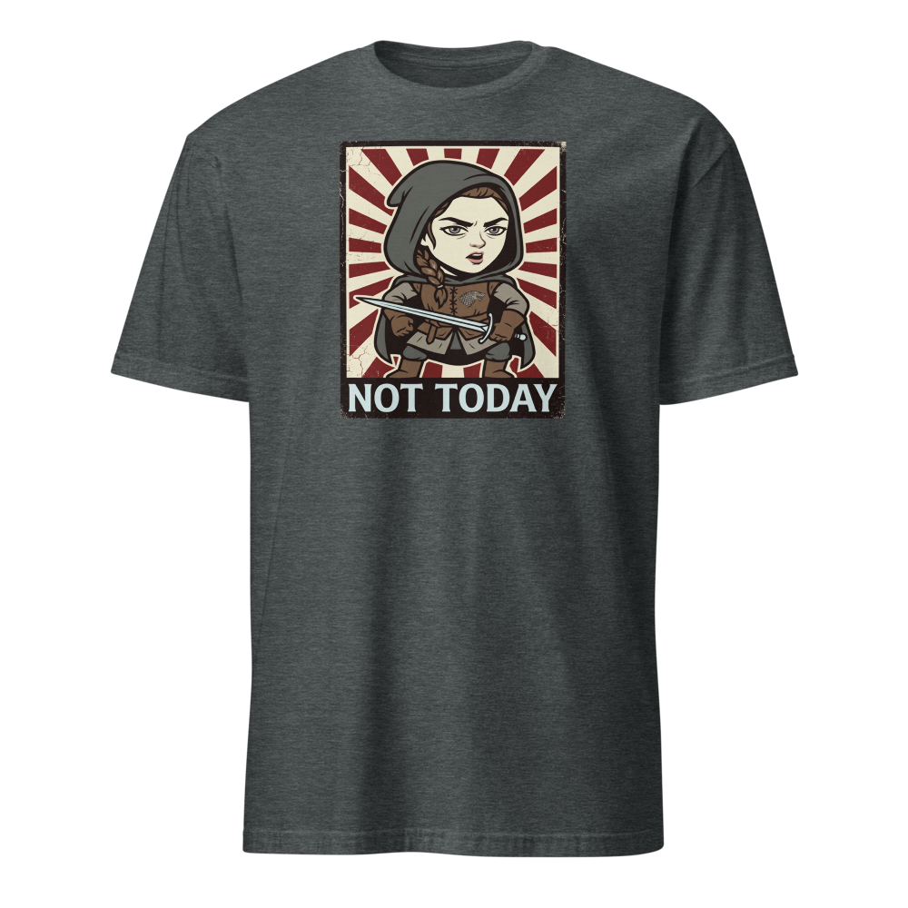 Not Today Hooded Assassin Propaganda Tee — dark heather front view