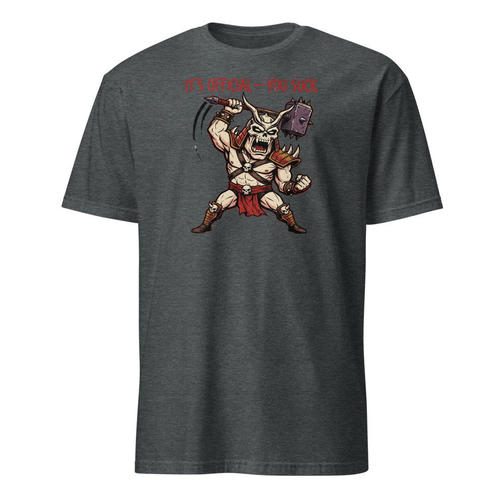 It's Official You Suck Warhammer Emperor Punk Tee — dark heather front view