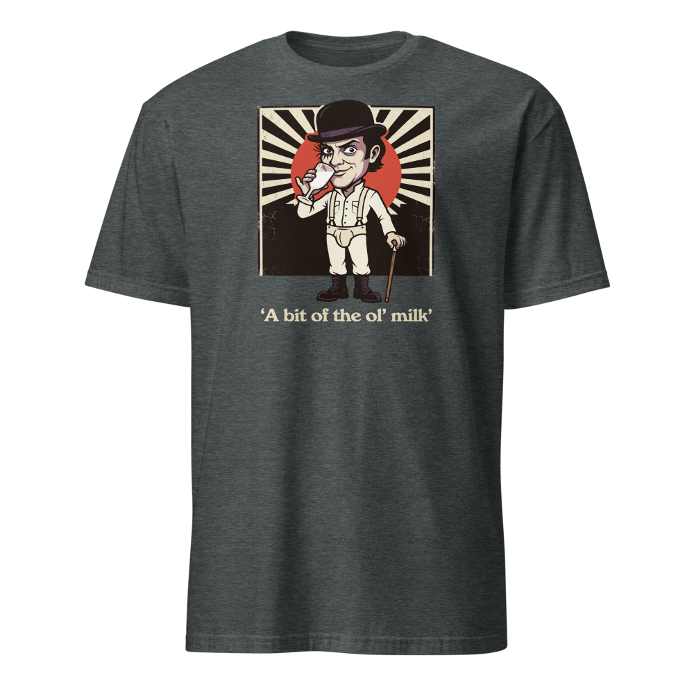 Milk Bar Droog Propaganda Screenprint Tee — dark heather front view