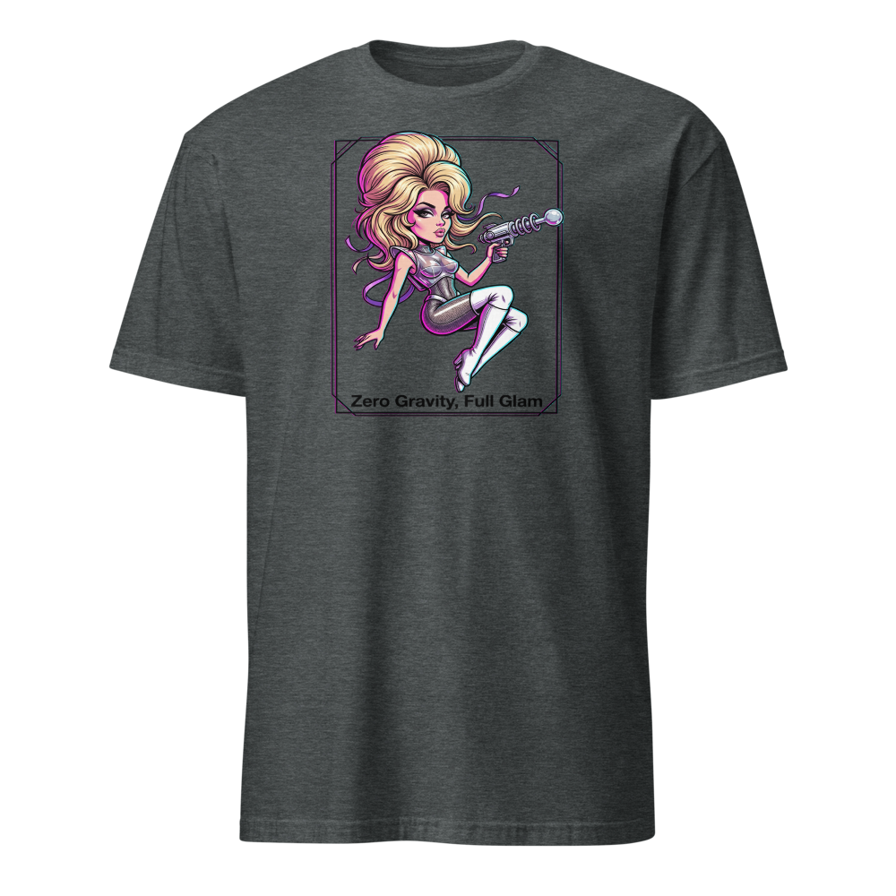 Zero Gravity Full Glam Space Siren Sci-Fi Tee — dark heather front view