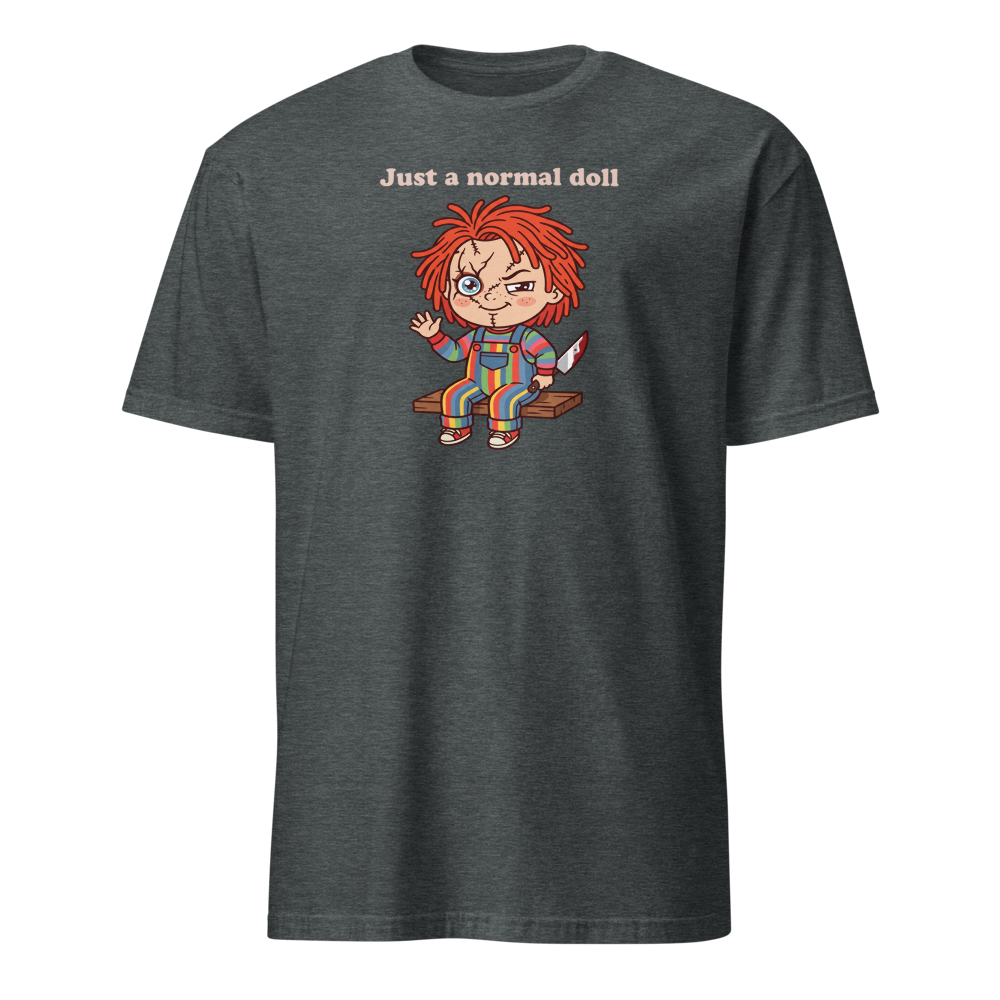 Just A Normal Doll Kawaii Killer Toy Horror Tee — dark heather front view